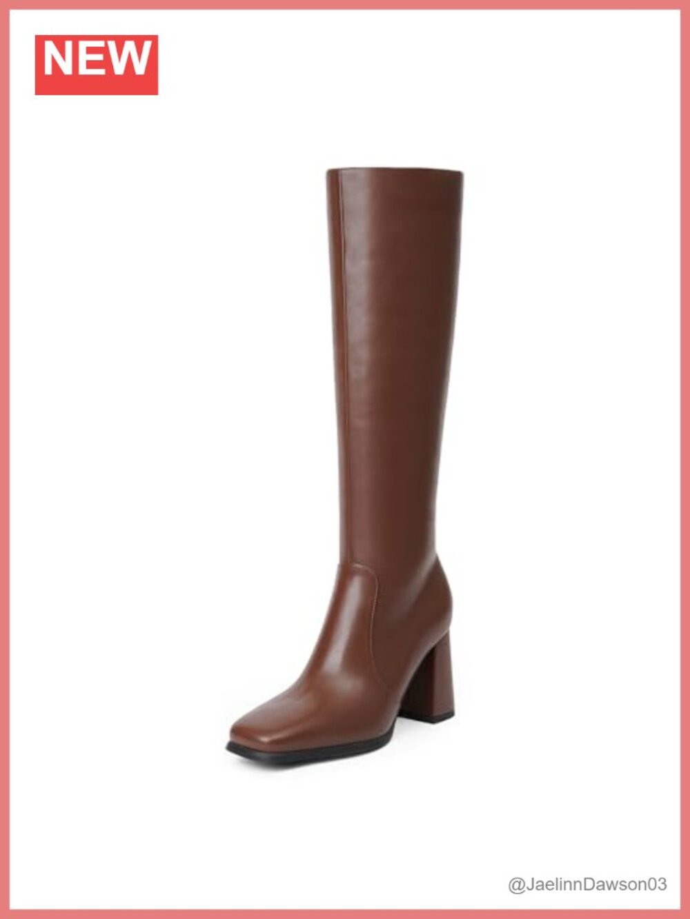Square Toe Knee High Boots Chunky Block Heel Tall Boots Faux Leather